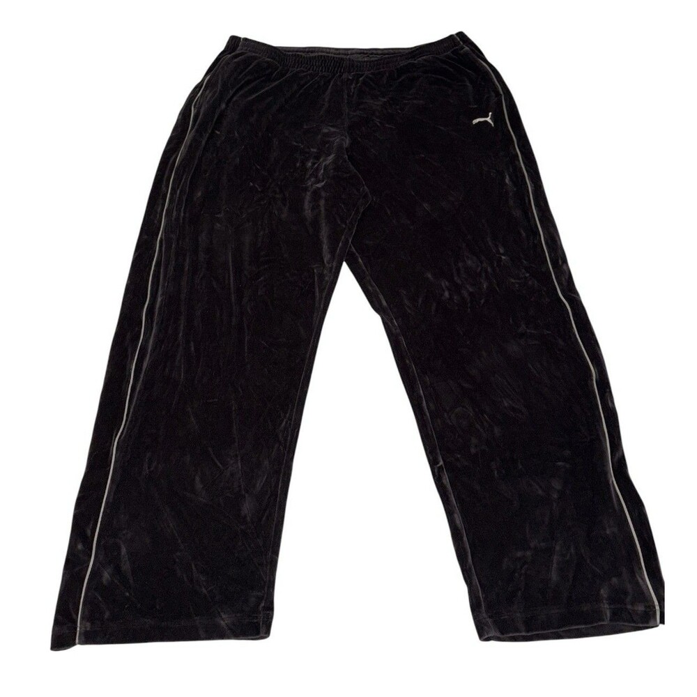 Vintage Puma Velour Track Pants Mens XXL Black  White/Gray Piping Y2K Baggy